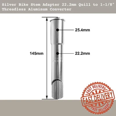 Silver Bike Stem Adapter 22.2mm Quill to 1-1/8" Threadless Aluminum Converter - Image 1 of 4
