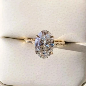 3.10 CTW Oval Cut Moissanite Engagement Ring 14K Yellow Gold Plated - Picture 1 of 3