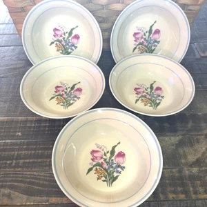 Vintage Küche Rosa Tulpe 6 7/8" Steinzeug Abendessen Schüsseln 5er Set - Bild 1 von 6