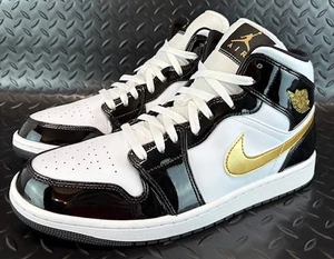 Nike Air Jordan 1 Mid Patent Negro Blanco Dorado 852542-007 Hombre Zapatillas Talla 13 - Imagen 1 de 8