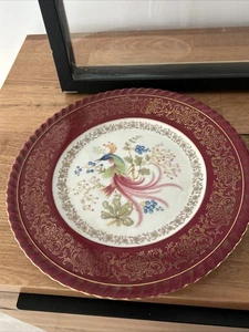 Vintage Bavaria Germany Peacock Bird 10.5" Cabinet Plate Rose Red Gold Trim - Picture 1 of 12