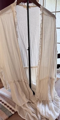 Cárdigan Caballete Boho Frente Abierto Tencel Longline Cottage Talla Grande Beige Foto 1 de 4