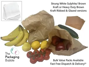 More details for white brown kraft strung paper bags grocery food fruit veg takeaway sandwich bag