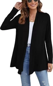 Women's Plus Size Long Sleeve Cardigans Open Front Soft Drape Fall Dusters Black - Picture 1 of 8
