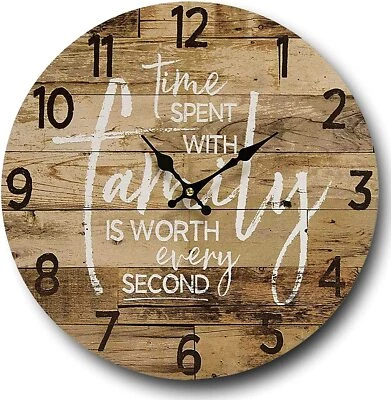 Round Farmhouse Wall Clock 13 Inch Wood Style Quartz Vintage Decoration Silent - Image 1 of 4