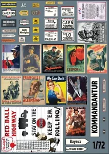 Décalcomanie à l'eau militaire WW2, 1:72, Panneaux, Affiches, Diorama - Picture 1 of 1