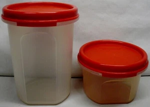 2 Vintage Tupperware Runde Modular Mate #2 15oz 1606 & #1 7oz 1605 rote Deckel - Bild 1 von 15
