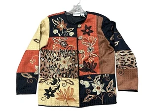 VTG Padded Embroidered Patchwork Floral Button Jacket Drapers Damons Petites PS - Picture 1 of 16