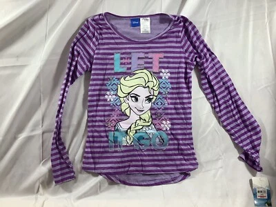 Disney Frozen Let It Go Shirt Girls XL 14-16 Purple Striped Long Sleeve Elsa NEW - Image 1 of 4