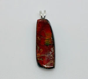 Sterling Silver Genuine Natural Fiery Ammolite Freeform Nugget Pendant - Picture 1 of 6
