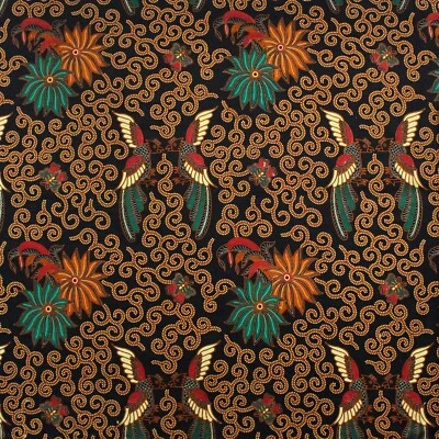 Indonesian Batik Fabric, 100% Cotton Fabric, Motif of Facing Bird and Flower - Image 1 of 4