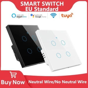 Tuya Smart Wifi Touch Light Switch NO Neutral Wire Required - UK 1/2/3/4 Gang - Picture 1 of 14
