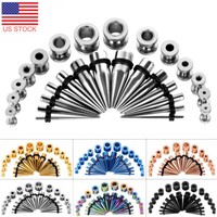 28PCS Ear Stretching Gauges Set Tapers Tunnels Plugs Kit 12G-00G Stainless Steel