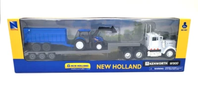 NewRay New Holland Agriculture White Kenworth W900 With Tractor and Trailer - Image 1 of 4