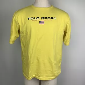 Vintage Polo Sport T-Shirt Mens XL Yellow Spellout Flag 90s VTG Ralph Lauren - Picture 1 of 6
