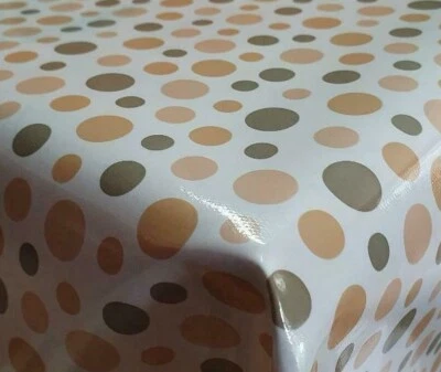 (B) Plain Multi Coloured Polka Dots Beige White PVC Plastic Vinyl Table cloth - Image 1 of 4