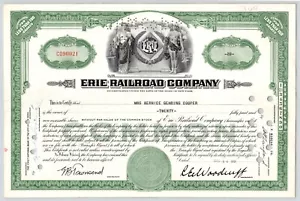 Vintage 1951 Erie Railroad Company Certificato per 20 Azioni Ordinarie - Foto 1 di 5