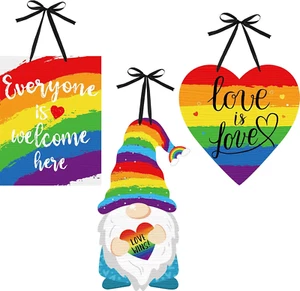 3 Stück Regenbogen Stolz Holz Hängeschild Liebe gewinnt doppelseitiger Druck Holz - Bild 1 von 7