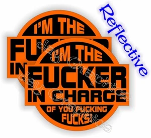 REFLEKTIERENDE Schutzhelm Aufkleber | F**KER IN CHARGE | Lustige Helm Aufkleber Vorarbeiter - Bild 1 von 1
