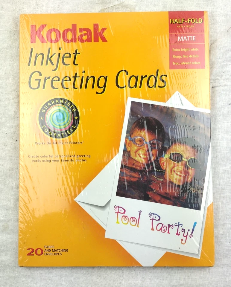 Three Kodak Inkjet Greeting Card Matte Half-fold White 52 Cards Envelopes 1 Open
