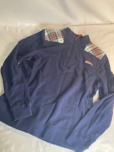 Vineyard Vines Sweatshirt Womens Small Blue With Plaid 1/4 Zip Cotton Pullover S - Picture 1 of 4