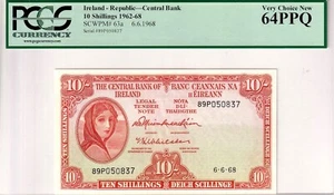 Ireland, 10 /- Shillings, 1962/1968, UNC, p 63a , PCGS 64 PPQ , Serial Number: 8 - Picture 1 of 2