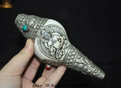 6"" concha tibetana incrustación plata turquesa Sakyamuni estatua caracola trompeta concha Foto 1 de 4