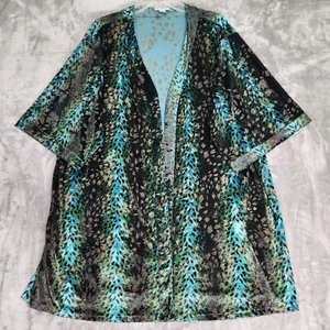 Catherines Kimono Strickjacke Damen 1X blau künstlerisch Burnout vorne offen Whimsigoth - Bild 1 von 10