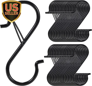 24 PCS S Hooks for Hanging with Safety Buckle, 3.5 Inch Heavy Duty Metal S Shape - Picture 1 of 9