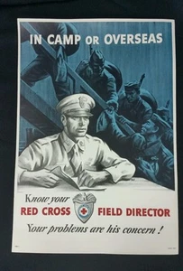 1945 Red Cross WWII Poster Know Field Director in camp overseas advertising sign - Picture 1 of 5