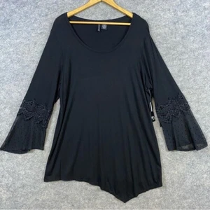 New Directions NWT Tunic Top Size XL Black Lace Bell Sleeve Boho Goth Witchy - Picture 1 of 14