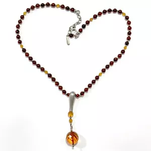 925 Solid Sterling Silver Cognac Baltic Amber Designer Beaded Necklace 19 in - Picture 1 of 4