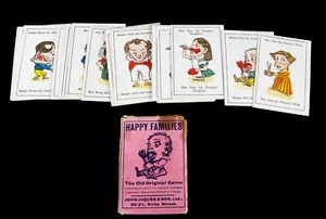 ANTIQUE EARLY C20th JACQUES HAPPY FAMILIES PLAYING CARDS HALF PACK, COMPLETE - Picture 1 of 2