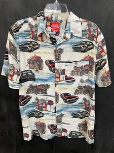 Coca-Cola Shirt Mens Medium Car Route 66 Print Button Front Short Sleeves - Picture 1 of 9