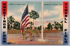 Tarjeta postal de lino Greetings Tyndall Field Panama City FL Florida I4 - Imagen 1 de 3
