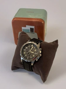 Fossil Dean Chronograph FS4613 Men’s Black Silicone Band Watch w/ Tin Box - Picture 1 of 15