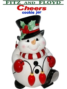 Vintage FITZ and FLOYD Ceramic CHRISTMAS CHEERS SNOWMAN Cookie Jar Figurine N0S - Picture 1 of 12