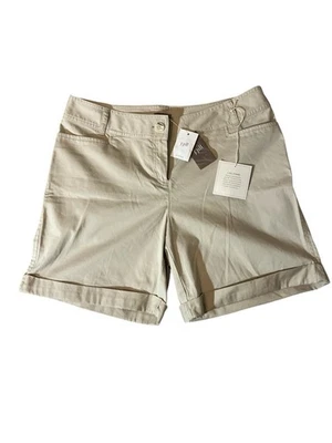 Pantalones cortos chinos de tiro alto de lino Pure Jill para mujer talla 10 caqui dobladillo enrollado abotonado Foto 1 de 4