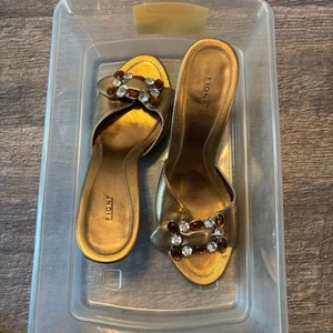 Fioni Gold Gem Buckle Sandal Mule Heels Vintage, Sz 8 -- NWOB - Picture 1 of 6