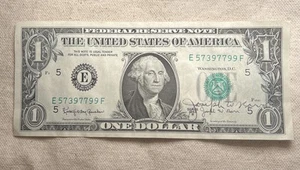 $1 1963-E Series B FRN JOSEPH W. BARR AUTOGRAPHED - Picture 1 of 2