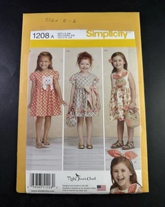 Simplicity 1208 Dress with Cat or Bunny Motif and Purse Girls Size 3 8 Vh1 - Picture 1 of 3