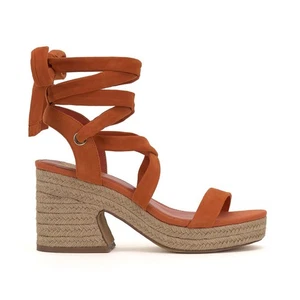 Vince Camuto Roreka Lace Up Espadrille Block Heel Sandals Orange Apricot Sz 9M - Picture 1 of 6