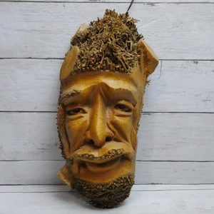 Arte popular de pared escultura cara hombre negro conjuro raíz madera tallada a mano borde crudo - Imagen 1 de 7