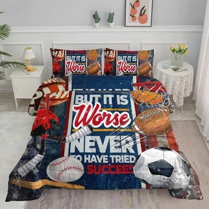 Kids Comforter Set Football Baseball Printed Pattern Bedding Set with 1 Comfo... - Picture 1 of 5