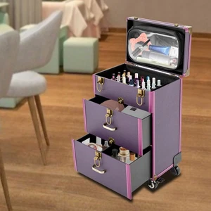 Portable Makeup Train Case Professional Cosmetic Trolley Travel Vanity Organizer - Picture 1 of 24