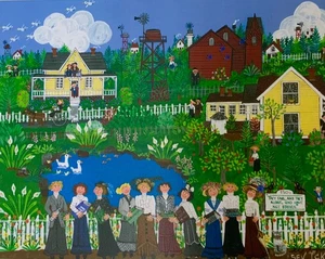 Volkskunstdruck "Damen des Clubs" Mendocino 18" x 15" mattiert signiert Sev Ickes - Bild 1 von 12
