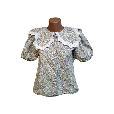 Zara women's blouse,size S, White Pink Green,,Lace,Bow,floral, Cotton  - Image 1 of 4