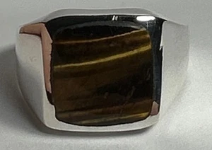 New 925 Sterling Silver Square Tigers Eye Ring Men’s Gemstone Cocktail Band Sz 9 - Picture 1 of 12