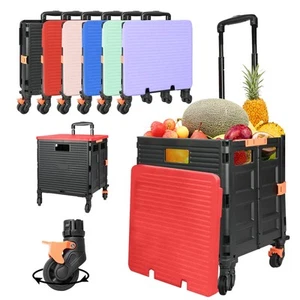 Foldable Utility Cart Rolling Crate Handcart 110lbs Large Capacity Shopping C... - Picture 1 of 8