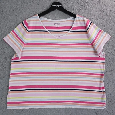 Camisa Talbots Mujer 2X Rosa Rayas The Talbots Camiseta Cuello en V Algodón DEFECTUOSA Foto 1 de 4